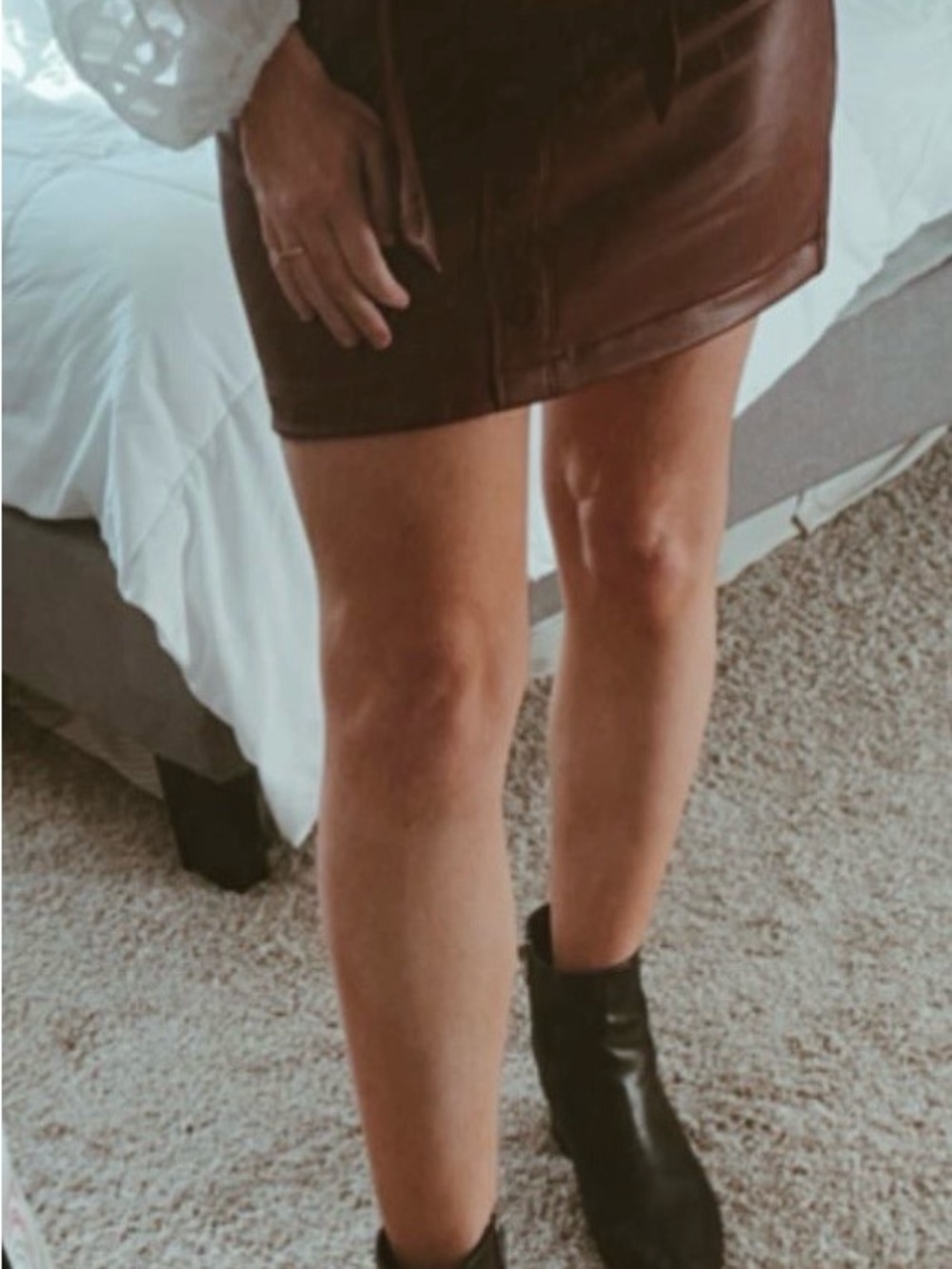 Abercrombie Burgundy Faux Leather Mini Skirt - Women's Stylish A-Line